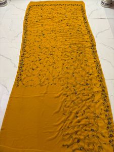 Yellow Sequined Silk Saree