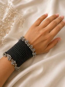 Black Bangles with Silver Detailing
