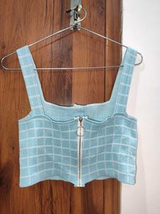 Cute Blue Plaid Crop Top