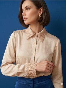 Elegant Lace Trim Satin Shirt