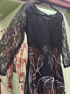 Elegant Black Lace &amp; Floral Print Gown