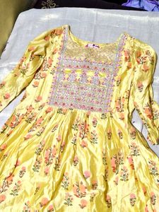 Yellow Embroidered Ethnic Gown