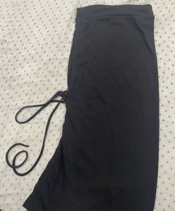 Black Ruched Drawstring Midi Skirt