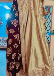 Anarkali gawn with velvet shawl