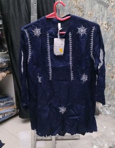 Navy Blue Embroidered Top