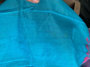 Blue &amp; Pink Saree Without Blouse