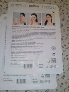 2 x Mirabelle Hyaluronic Acid Facial Sheet Mask