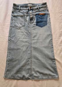 Light Wash Denim Midi Skirt