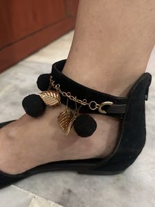 Black Embellished Ankle Strap Sandals