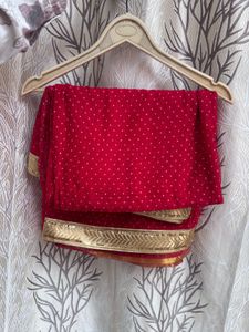 Stunning Red Georgette Saree with Golden Border &amp;