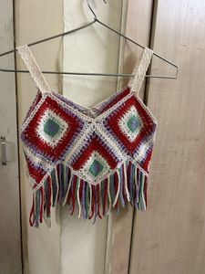 Boho Crocheted Fringe Crop Top