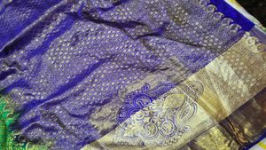 Vibrant Green &amp; Royal Blue Silk Saree