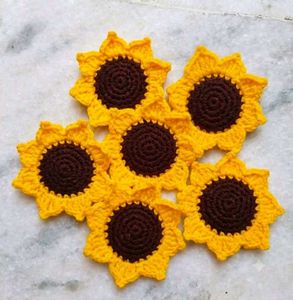 Crochet Sunflower Coasters set of 5