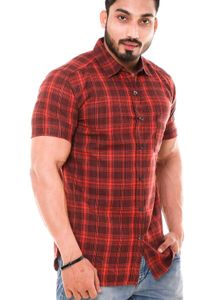 5XL Men's Red Plaid Short Sleeve Shirt