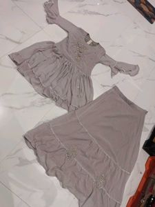 Beautiful grey Festive Dress &amp; Bottom Set