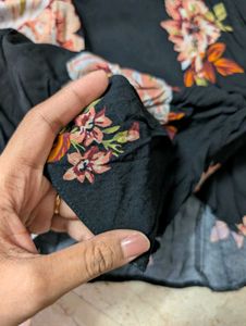 Black Floral Wrap Skirt