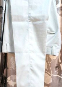 Mens Greenish Turquoise Kurta &amp; White Pants Set