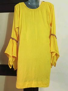 Yellow Embellished Neckline Top