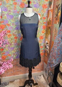 Chic Navy Sheer Neckline Dress