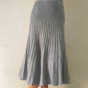 Grey Pleated Midi Skirt