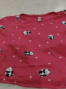Cute Panda Print Pink T-Shirt