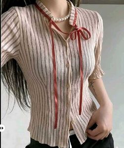 New with tag Chic Striped Bow Bodyfit Shirt