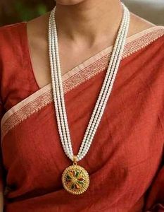 Handmade Elegant Faux Pearl & Enamel Necklace