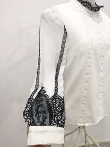 Elegant White Lace Trim Blouse