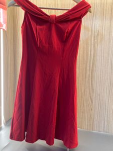 Red Off-Shoulder Bow Detail Dress
