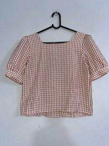 Square Neck Gingham Puff Sleeve Top
