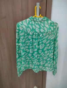 Chic Green Animal Print Button-Up Shirt