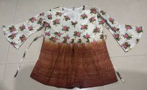 Floral Print Kurta with Bell Sleeves