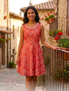 Girls Party Dress Red Floral Pearl Beading