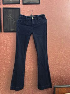 Flared Dark Wash Denim Jeans, Low waist