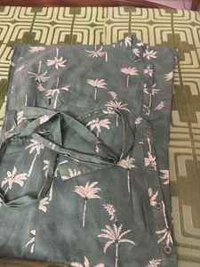 Green Palm Tree Print Midi Dress
