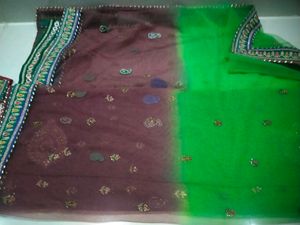Net 2 Shade Heavy Work Sadi With Stich Blouse