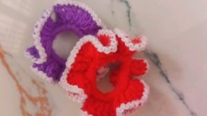 Handmade Crochet Scrunchie - Red &amp; White
