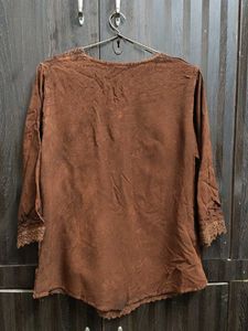 Embroidered V-Neck Brown Tunic