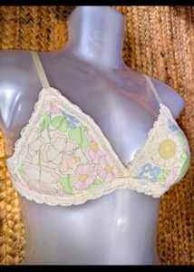 🔥 MEGA SALE 🔥Floral Triangle Bra with Lace Trim