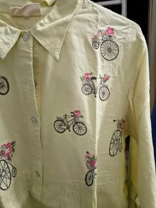Chic Bicycle Print Button-Down Tunic Top