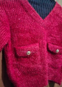 Red Knit Sweater with Pockets