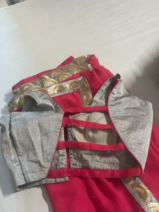 Vibrant Pink Saree with Gold Border padded b