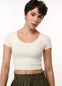 Cream Ribbed Crop Top