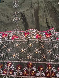 Olive Green Embroidered Stitch Kamish Salwar Dupat