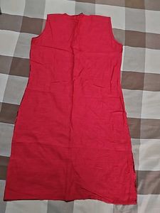 Block Printed Red Cotton Short Kurta