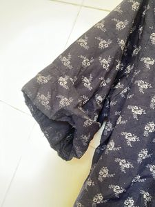 Navy Blue Printed Casual Top
