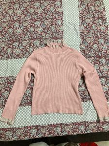Urbanic Dusty Pink Ribbed Turtleneck Top – Sheer M