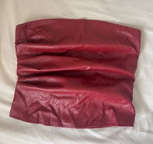 Maroon Faux Leather Tube Top