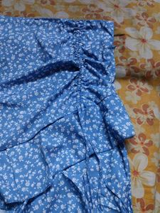 Blue Floral Ruffle Skirt