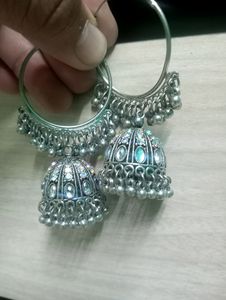 Oxidised Precious Jhumka Set
